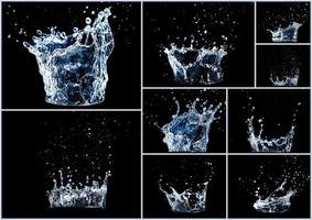 collection of water splashes on black background photo