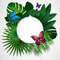 Tropical leaves with butterflies. Floral design background. vector