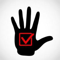 Black hand and check list button icon vector concept. Check mark in in box sign vector emblem. Vector hands icon illustration.