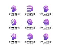 conjunto de vectores de diseños de logotipos de tecnología humana. vector de plantilla de logotipo de tecnología de cabeza