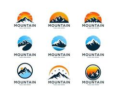 conjunto de picos de montaña río arroyo simple diseño de logotipo vector