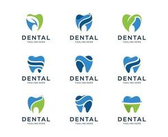 conjunto de diseño de logotipo de diente. se puede utilizar como logotipo para clínica dental, dentista o estomatología, cuidado dental y concepto de salud vector