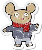 retro distressed sticker of a cartoon mouse in clothes vector