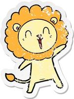 distressed sticker of a laughing lion cartoon vector