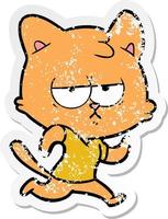 distressed sticker of a bored cartoon cat vector