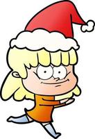 gradient cartoon of a smiling woman wearing santa hat vector