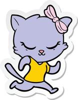 sticker of a cute cartoon cat with bow vector