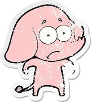 distressed sticker of a cartoon unsure elephant vector