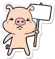 sticker of a cartoon angry pig vector