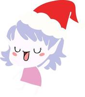 flat color illustration of a elf girl wearing santa hat vector