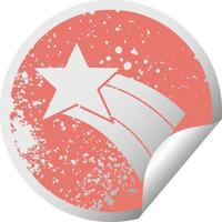 distressed circular peeling sticker symbol shooting rainbow star vector