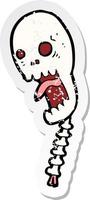 retro distressed sticker of a funny cartoon skull vector