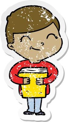 distressed sticker of a cartoon boy smiling