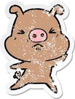 distressed sticker of a cartoon angry pig vector