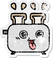 distressed sticker of a cute cartoon of a toaster vector