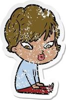 distressed sticker of a cartoon woman vector