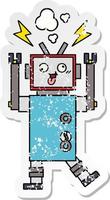 distressed sticker of a cute cartoon crazy broken robot vector