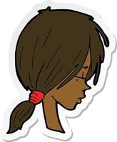 sticker of a cartoon girl looking thoughtful vector