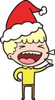 line drawing of a laughing man wearing santa hat vector