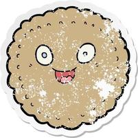 distressed sticker of a cartoon biscuit vector