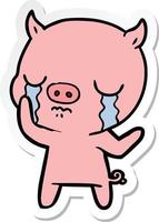 sticker of a cartoon pig crying vector