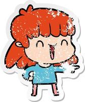 distressed sticker of a cartoon woman vector