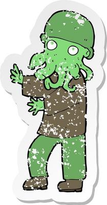retro distressed sticker of a cartoon alien man