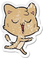 distressed sticker of a cartoon cat singing vector