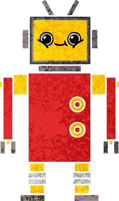 retro illustration style cartoon robot