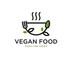 plantilla de logotipo de alimentos saludables con plantilla de diseño de vector de cuchara, tenedor, tazón y hoja