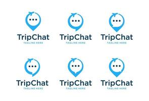 set of travel logo with plane and speech bubble or chatting icon design vector template