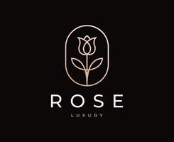 logotipo de flor de rosa con estilo de arte de línea. flor de lujo, salón de belleza, moda, cuidado de la piel, cosmética, naturaleza, femenino. vector