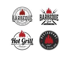 Set of Vintage Retro Rustic BBQ Grill, Barbecue, Barbeque Label Stamp Logo design vector