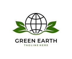 green earth logo design with tree leaf globe vector icon design template