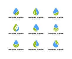 conjunto de logotipo de gota y hoja. plantilla de diseño de logotipo de agua natural vector