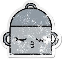 distressed sticker of a cute cartoon cooking pot vector