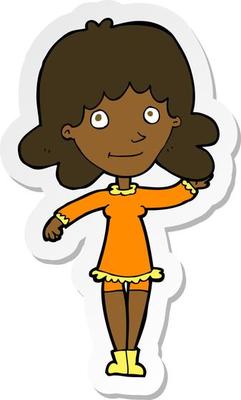 sticker of a cartoon friendly woman waving
