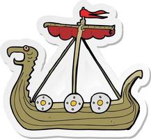 sticker of a cartoon viking ship vector