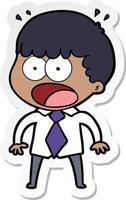 sticker of a cartoon shocked man in shirt and tie vector