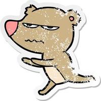 distressed sticker of a angry bear cartoon running vector