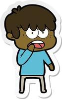 sticker of a worried cartoon boy vector