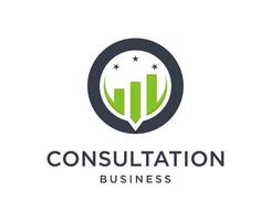 Business consulting logo template. Speech bubble and growth graph vector design