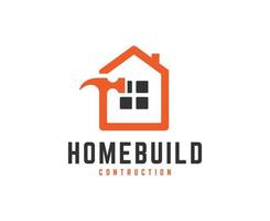 vector de diseño de logotipo de edificio de construcción con icono de martillo y casa