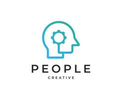 human mind brain with people head gear logo design vector