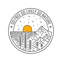 Go free go lively go nature wildlife mountains in mono line art vector