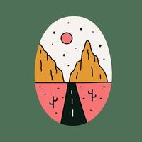 The road on desert nature design for badge, sticker, patch, t shirt design vector