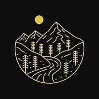 Mono line of nature river mountain wildlife design for sticker, t-shirt, badge, emblem, etc vector