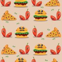 patrón sin costuras con lindo fondo de dibujos animados de comida rápida vector