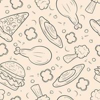seamless pattern fast food outlined vector