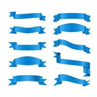 Set of ribbon banner realistic blue metallic vector